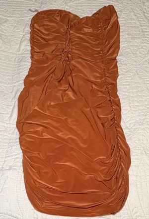 Sabora Terracotta Ruched Mini Dress Orange Size M thumbnail 1