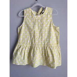 Ann Taylor Rattan Peplum Top Lemon Twist Yellow White Tie Back Bow Preppy Size M thumbnail 6
