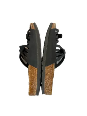 Birkenstock Black Leather Cutout Strap Slide Sandals Buckle Ankle Size 6 Women's thumbnail 4