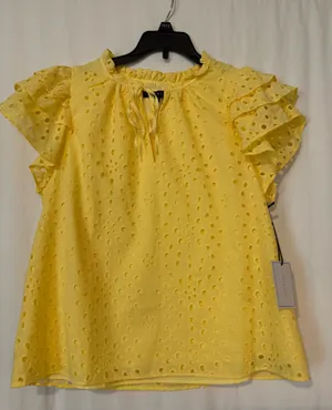 1.STATE Yellow Eyelet Ruffle Sleeve Blouse – Size M – NWT thumbnail 1