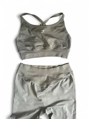 Gymshark Olive Seamless Cross-Back Sports Bra and High-Waist Leggings thumbnail 1
