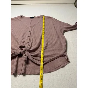 Out From Under Waffle Knit Tie Front Button Top Mauve Pink M Oversized thumbnail 7