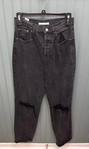 PacSun Washed Black High‎ Rise Distressed Dad Jeans Size 26 Ripped Knee Raw Hem thumbnail 1