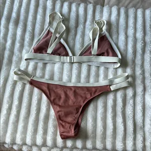 Amazon Two-Piece Bikini Set in Mauve and White thumbnail 5