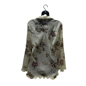 Vintage Floral Belle Sleeved Chiffon Sheer V-Neck Bohemian Blouse thumbnail 4