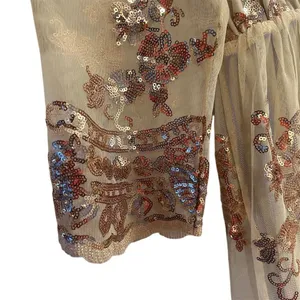 Rouge Women's M Beige Champagne V-Neck‎ Midi Dress with Rose Gold Sequins thumbnail 7