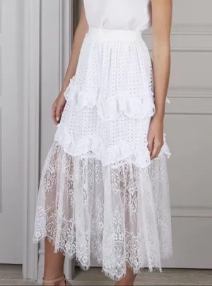 Senlis Lila White Eyelet & Lace Midi Skirt NWOT thumbnail 2