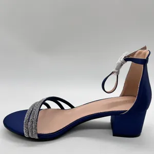 NEW Allegra K Sandals Womens 8.5 Blue Rhinestone Strappy Block Heel Ankle Strap thumbnail 2