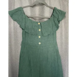 Lulu's‎ June Bloom Dk Green Linen Culotte Jumpsuit Size XS Off Shoulder thumbnail 2