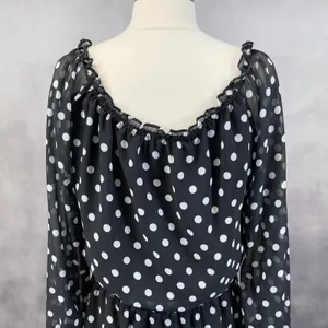 Boston Proper Polka Dot Dress Women Small Flowy‎ Smocked Preppy Parisian Chic thumbnail 4