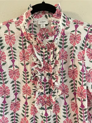 J. Crew Floral Hand Block Print Ruffle Placket Blouse Size S thumbnail 5
