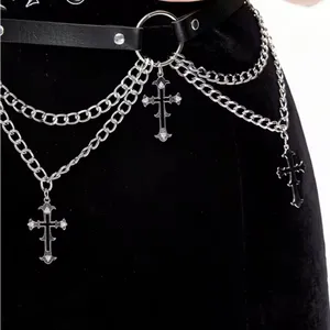 Black and Silver Chain Belt with Cross Charms thumbnail 3