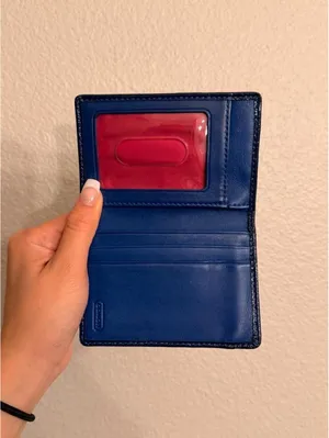 Navy Blue Patent Leather Coach Wallet with Pink Interior thumbnail 3