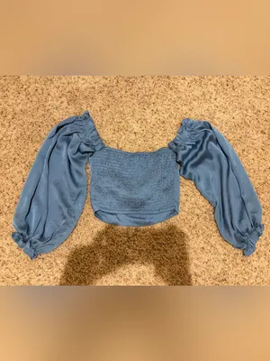 NEW Hello Molly Azure Skies Long Sleeve Tie Front Crop Top Blue Size Small/4 thumbnail 12