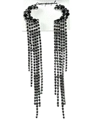 Free People You Make Me Feel Like Dancing Dangles Moon Earrings Silver Onyx NWT thumbnail 4