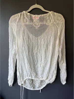 Gharani Strok White Embroidered Sheer Long Sleeve Blouse Size Small thumbnail 2