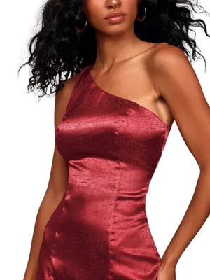 Lulus Dress‎ Lisette One Shoulder Mini Dress Burgundy Red Womens Size Small New thumbnail 3