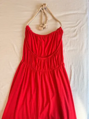 Derek Heart Red/Coral halter dress with rope neck detail thumbnail 2