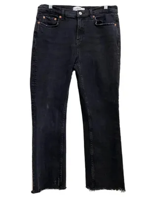 Woman Premium Denim Collection Black Raw Hem Straight Leg Cropped Jeans 6 thumbnail 2