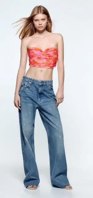 pink and orange zara floral corset top thumbnail 1