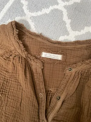 We The Free forest green oversized soft linen long sleeve Henley flowy top thumbnail 5