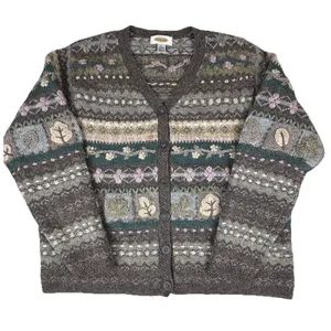 Vintage 90s Fair Isle Irish Wool Sz L Cobain Cardigan Grunge Talbots thumbnail 1