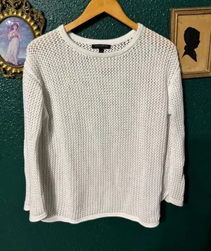 Banana Republic White Knit Wide Sleeve Sweater Sz Large thumbnail 1