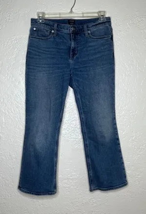 J.Crew Womens Mid-Rise Flare‎ Crop Jean All Day Stretch Blue Denim CL215 Size 29 thumbnail 1