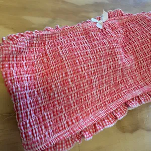 NWT CIDER Red Gingham Smocked Bandeau Swim Bikini Top Ruffle‎ Size L thumbnail 3