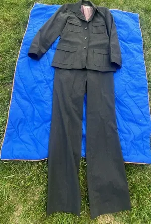 New Frontier Vintage Women's Gray Safari Style Pant Suit Jacket Pants Size 6 thumbnail 2