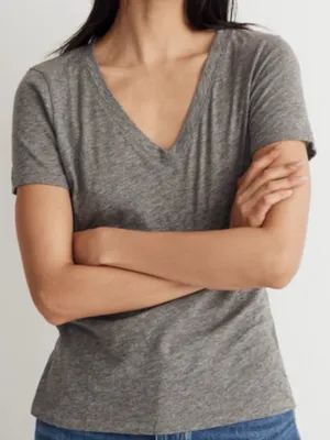 Madewell Large Whisper Cotton Heathered Gray V-Neck Short Sleeve Tee thumbnail 1