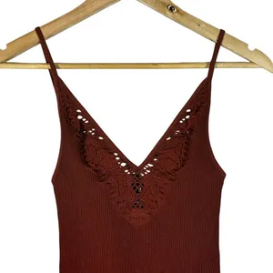 Free People Intimately Ribbed Crochet Lace V-Neck Cami Tank Top Rust Size M/L thumbnail 2