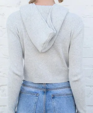 Brandy Melville grey ribbed cropped hoodie thumbnail 2