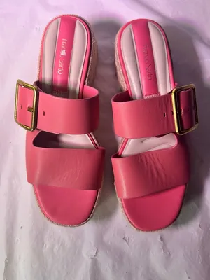 Franco Sarto Coral Pink Espadrille Wedge Slide with Gold Buckle thumbnail 4