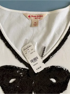 NWT Brooks Brothers Red Fleece White Black‎ Sequin Bow Short Sleeve Shirt thumbnail 4