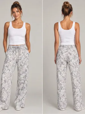 SWS Athletics White and Grey Branch Print Fleece Jogger Sweatpants Size M thumbnail 2
