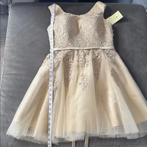 Women’s Gold Satin and Tulle Floral Short Prom Party Formal Dress Size 8 NEW thumbnail 10