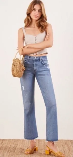 Reformation Crop Flood Kick Flare Jeans Size 26 Chic Minimal Clean Girl Capsule thumbnail 1