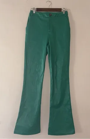 Pretty Garbage Green Faux Leather Flare Pants - Size Small thumbnail 1