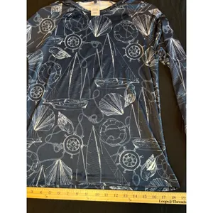 Nautica Navy Blue Nautical Sailboat Print Long Sleeve Rash Guard Swim Top Medium thumbnail 2