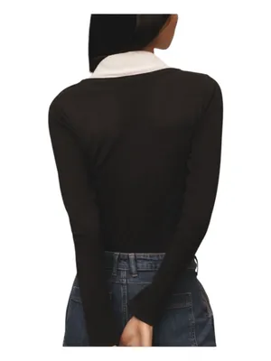 Pilcro Black V-Neck Bodysuit with White Faux-Collar XL NWOT thumbnail 3