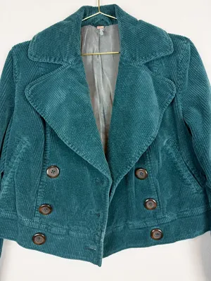 Free People Teal Corduroy Cropped Moto Jacket Size XS thumbnail 2
