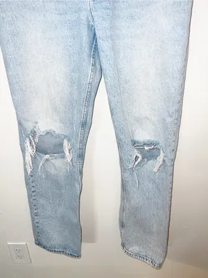 Abercrombie & Fitch The Dad Curve Love Distressed Light Blue High Rise Jeans thumbnail 3