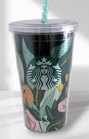 Starbucks 2020 Metallic Green Floral Tumbler 16oz thumbnail 1