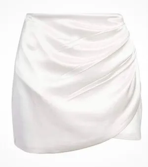 Retrofête Marilyn Tulip Miniskirt White Size XL White Faux Wrap Ruched Satin thumbnail 1