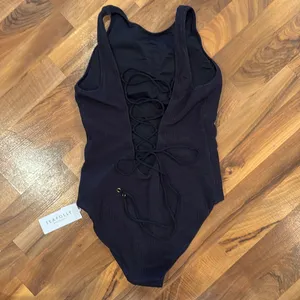 Seafolly textured black‎ swimsuit lace up shelf bra classic 10 bathing suit thumbnail 4