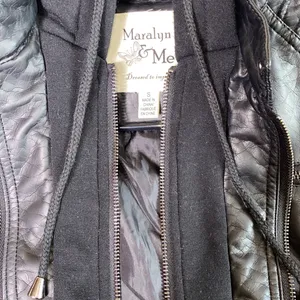 Faux Leather Double Zip Biker Jacket Black thumbnail 10