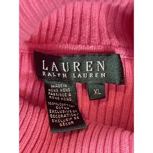 Lauren Ralph Lauren Sweater XL Pink TurtleNeck Ribbed Knit LRL Logo Pullover thumbnail 5