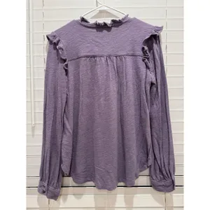 Pilcro Anthropologie Ruffle Henley Top Sz S Purple Slub Knit Long Sleeve Boho thumbnail 6