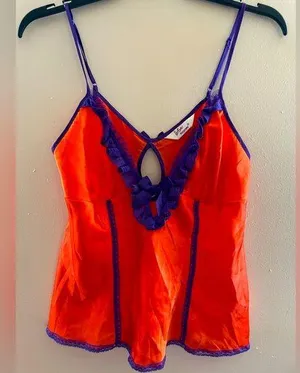 Vintage Nayomi Orange & Purple Lingerie Sleeveless Top Size Medium thumbnail 1